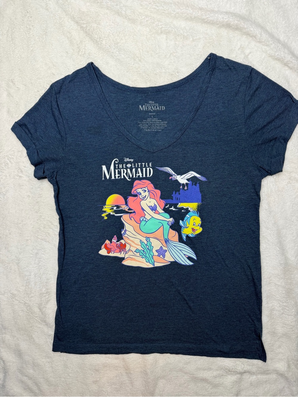 Disney Navy The Little Mermaid Ariel Graphic V-Neck Tee